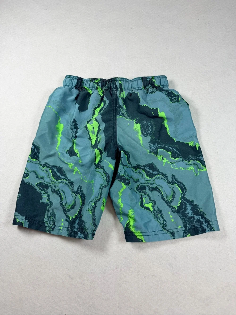 Under Armour Swim Trunks YMD Blue Neon Green Marble Print